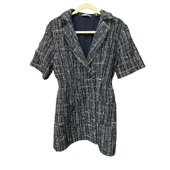 Sandro Double-breasted Bouclé-tweed Mini Dress in Black sz 38 M - Picture 6 of 16